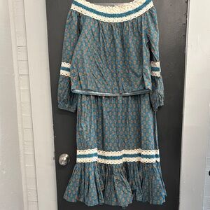 Luna‎ Moon Boho Cottagecore Crochet Blouse & Skirt Set Size Large NWT